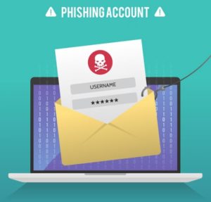 A hacker is committing a phishing attack, stealing someone's username and password.