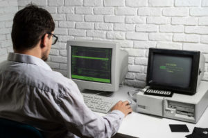 person-using-retro-computer